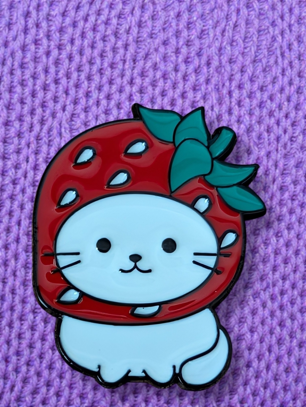 Strawberry Kitty Enamel Pin - Cute Red & White Cat